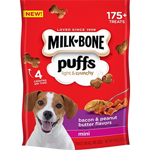 Book Cover Milk-Bone Puffs Dog Treats, Bacon & Peanut Butter Flavors, Mini Treats, 8 Ounces (Pack of 4)