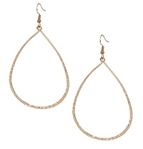 Book Cover Lightweight Statement Open Hoop Teardrop Earrings in Gold or Silver with Wavy Texture for Women | SPUNKYsoul Collection