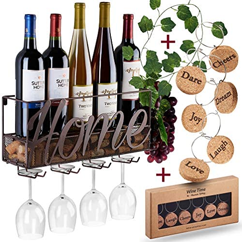Book Cover Anna Stay Wine Rack Wall Mounted - Decorative Wine Rack with Wine Glass Holder, Wall Mounted Wine Rack inc Cork Storage & Wine Charms, Wine Gifts with Wine Bottle Holder for Wine Decor
