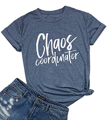 Book Cover LUKYCILD Chaos Coordinator Shirt Women Preschool Teacher Shirts Letter Print Short Sleeve Funny Mom Tee Tops