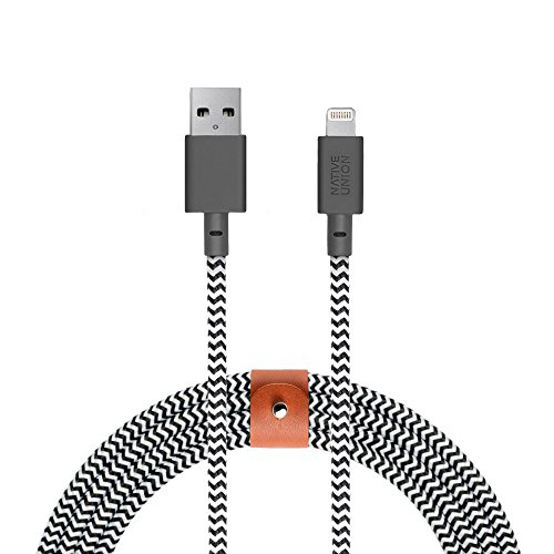 Book Cover Native Union Belt Cable XL - 10ft Ultra-Strong Reinforced [Apple MFi Certified] Durable Lightning to USB Charging Cable with Leather Strap for iPhone/iPad (Zebra)