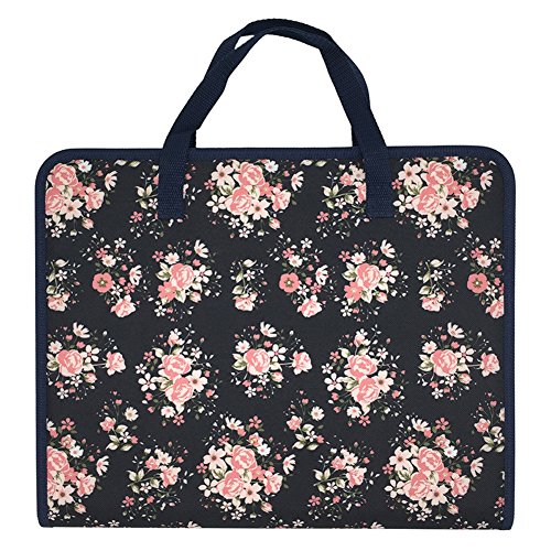 Book Cover Ozzptuu Floral Printed Canvas A4 Size 13 Pockets Expandable File Folder Accordion Document Organizer with Portable Handle