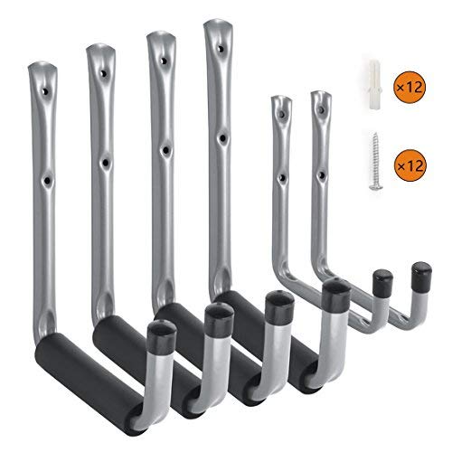 Book Cover Heavy Duty Arm Garage Storage/Utility Hooks with EVA Protector by Ihometech, Wall Mount Garage Hangers & Organizer for Ladder,Tools and Chair Hose | (6 Pack - Gray)
