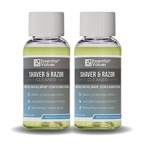 Book Cover 2 PACK Essential Values 1 Fl OZ Shaver & Razor Cleaner (Concentrate), 1 Bottle MAKES 3 Refills / 16 FL OZ of Refillable Solution | Replacement for Braun Clean & Renew Cartridge Refills - Made in USA