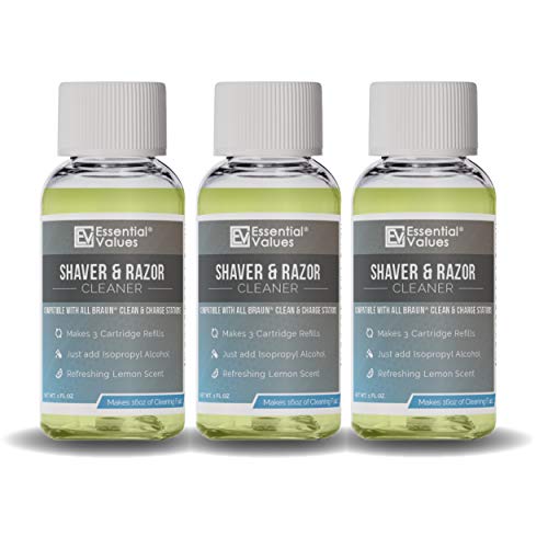 Book Cover 3 PACK Essential Values 1 Fl OZ Shaver & Razor Cleaner (Concentrate), 1 Bottle MAKES 3 Refills / 16 FL OZ of Refillable Solution | Replacement for Braun Clean & Renew Cartridge Refills - Made in USA