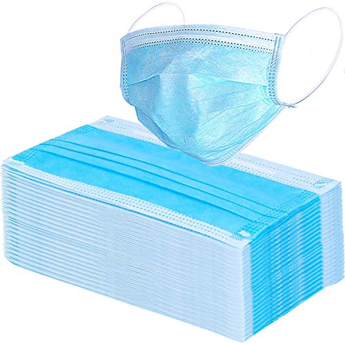 Book Cover Wecolor 100 Pcs Disposable 3 Ply Earloop Face Masks, Suitable for Home, School, Office and Outdoors (Blue)