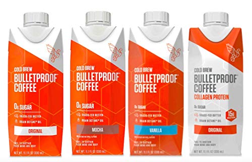 Book Cover Bulletproof Cold Brew Coffee, Keto Friendly with Brain Octane C8 MCT Oil and Grass Fed Butter, Sugar Free, Variety, 4 Pack