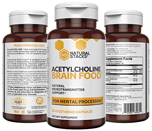 Book Cover Natural Stacks: Acetylcholine Brain Food - Natural Brain Supplement - 30 Day Supply - Boosts Cognitive Function - Provides Better Mental Clarity - Helps Cut Through Brain Fog