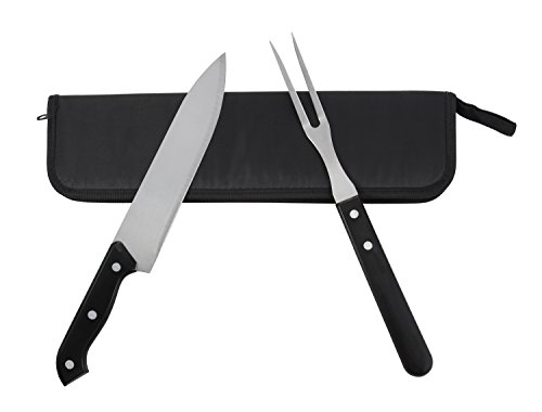 Book Cover grilljoy 2-Piece Cutlery Carving Set- Premium Stainless Steel Kitchen Carving Knife & Fork Set with Zipper Store Bag,Black