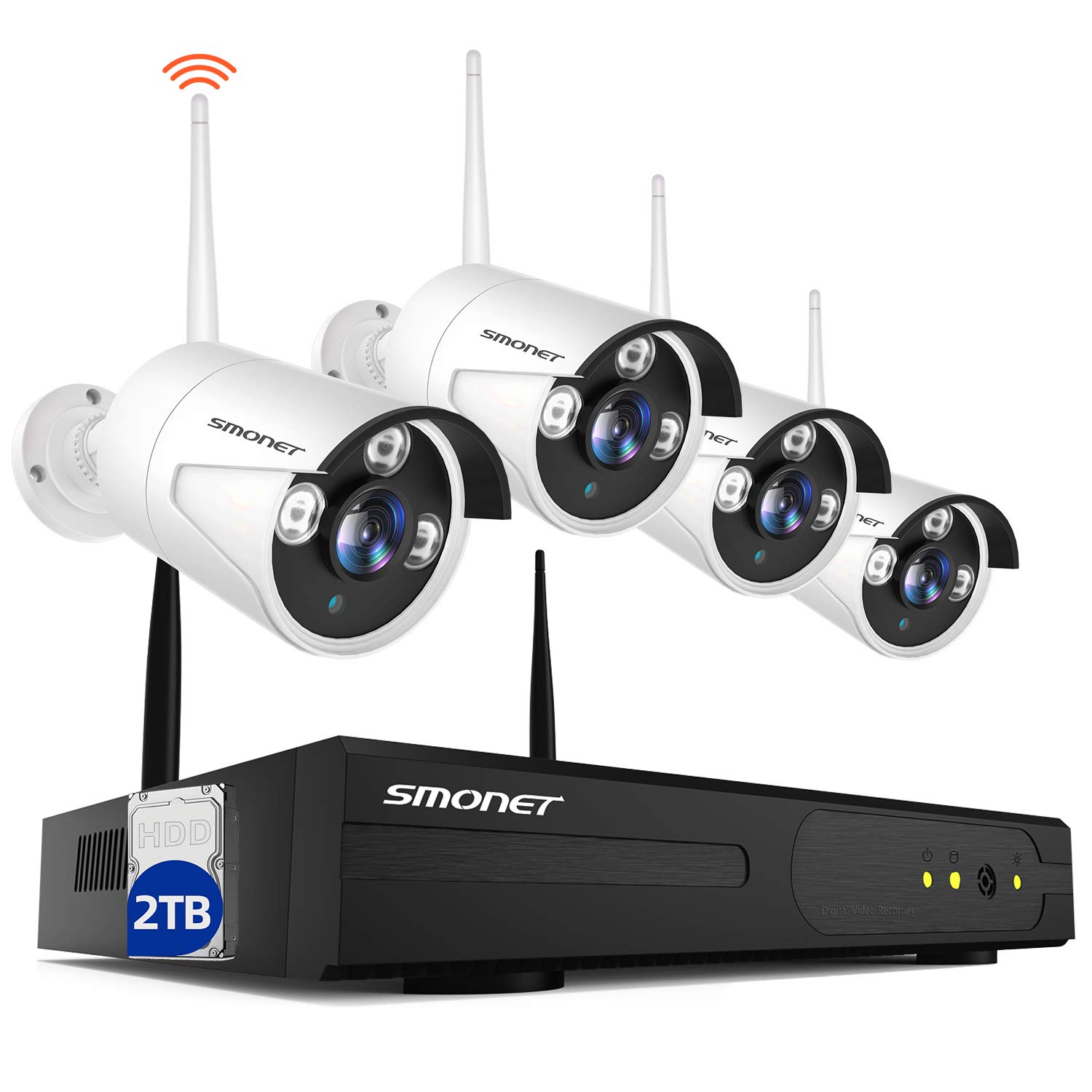 Book Cover Wireless Security Camera System,SMONET 8-Channel 1080P Home Security Camera System(2TB Hard Drive),4pcs 2.0MP Indoor/Outdoor Wireless Security Cameras,P2P,65ft Night Vision,Easy Remote View