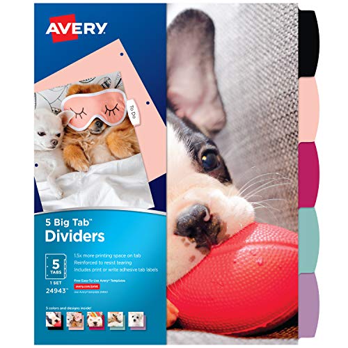 Book Cover Avery 5 Tab Reversible Fashion Binder Dividers, Puppy Design, Big Tabs, 1 Set (24943)