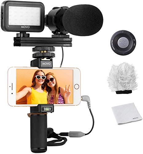 Book Cover Movo Smartphone Video Rig Kit V7 with Grip Rig, Pro Stereo Microphone, LED Light and Wireless Remote - YouTube Equipment for iPhone 5, 5C, 5S, 6, 6S, 7, 8, X, XS, XS Max, 11, 11 Pro, Samsung Galaxy