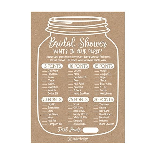 Book Cover 25 Rustic Whats In Your Purse Bridal Wedding Shower or Bachelorette Party Game Item Cards Engagement Activities Ideas For Couples Funny Co Ed Rehearsal Dinner Supplies and Decoration Favors For Guests