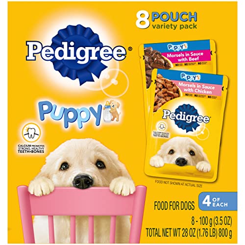 Book Cover PEDIGREE PUPPY Soft Wet Dog Food 8-Count Variety Pack, 3.5 oz Pouches