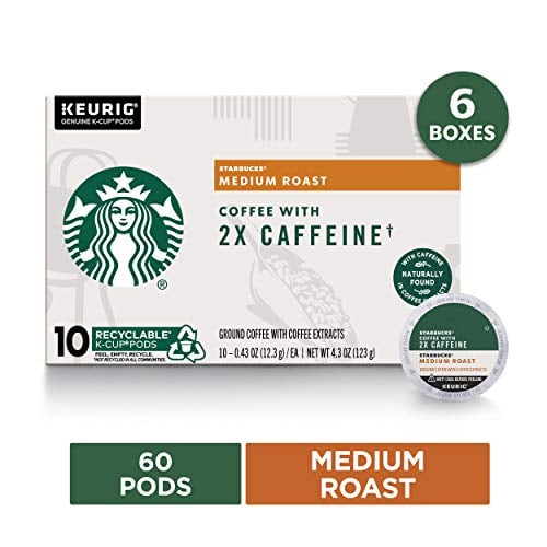 Book Cover Starbucks Medium Roast Coffee K-Cups with 2X Caffeine | for Keurig Brewers | 6 Boxes of 10 (60 Total K-Cup Pods)
