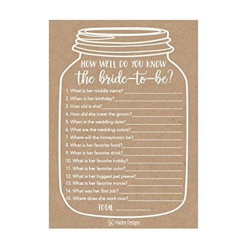 Book Cover 25 Cute Rustic How Well Do You Know The Bride Bridal Wedding Shower or Bachelorette Party Game, Who Knows The Best Does The Groom? Couples Guessing Question Set of Cards Pack Unique Printed Engagement
