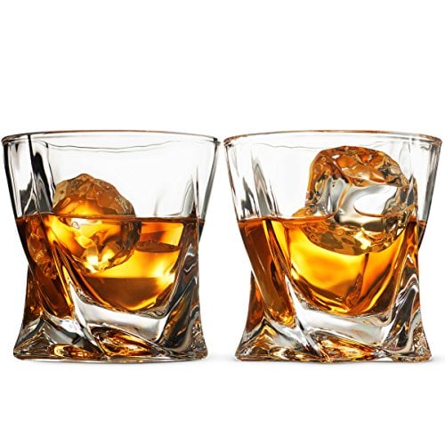 Book Cover European Style Cocktail and Whiskey Glass Set of 2 - With Magnetic Gift Box - Aristocratic Exquisite Quadro Design Whiskey Glasses 10 Oz. - for Liquor Alcohol Bourbon Scotch & Old fashioned Cocktails