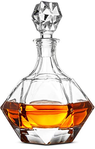 Book Cover FineDine European Style Glass Whiskey Decanter & Liquor Decanter with Glass Stopper, 30 Oz.- With Magnetic Gift Box - Aristocratic Exquisite Diamond Design - Glass Decanter for Alcohol Bourbon Scotch.