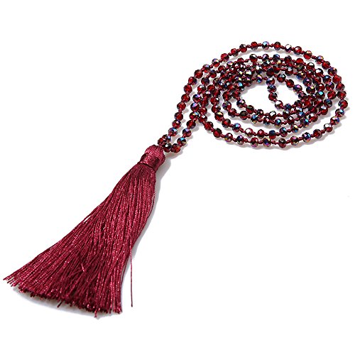 Book Cover VEINTI+1 Bohemia Crystal Glass Beads with Tassels Long Sweater Chain Women's Winter Necklace
