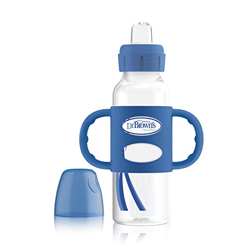 Book Cover Dr. Brown’s® Milestones™ Narrow Sippy Bottle with 100% Silicone Handles, Easy-Grip Bottle with Soft Sippy Spout, 8oz/250mL, BPA Free, Blue, 6m+