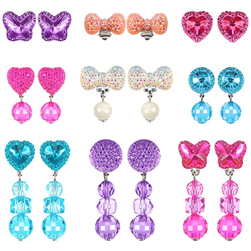 Book Cover Hicarer 9 Pairs Girls Clip-on Earrings Pretend Princess Play Earrings Jewelry Set (Style 1)