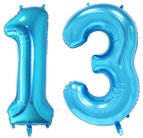 Book Cover ZiYan 40 Inch Giant 13th Blue Number Balloons,Birthday/Party balloons