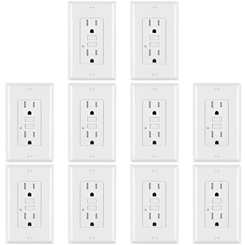 Book Cover 10 Pack - ELECTECK 15A/125V Tamper Resistant GFCI Outlets, Decor Receptacles with LED Indicator, Decorator Wall Plate and Screws Included, Residential and Commercial Grade, ETL Certified, White