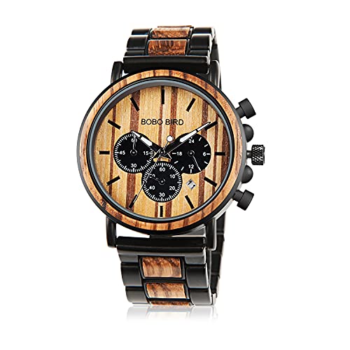 Book Cover BOBO Bird Wooden Mens Watches Stylish Wood & Stainless Steel Combined Chronograph Military Quartz Casual Wristwatches