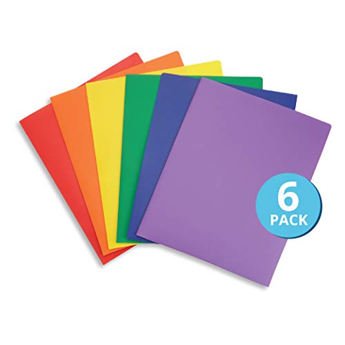 Book Cover 6 Pack Multicolor Plastic Two Pocket Folders, Plastic Folders with 2 Pockets and Business Card Slot, 2 Pocket Plastic Folders for School, Home, and Work, 6 Pack Plastic Folders
