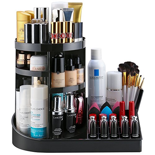 Book Cover Jerrybox 360 Degree Rotation Makeup Organizer Adjustable Multi-Function Cosmetic Storage Box, Large Capacity, Fits Toner, Creams, Makeup Brushes, Lipsticks and More