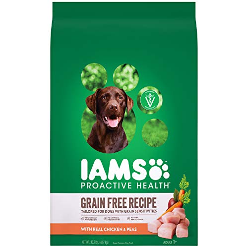 Book Cover DISCONTINUED BY MANUFACTURER: IAMS ProActive Health Sensitive Skin & Stomach Grain Free Dog Food â€“ with Real Chicken and Peas, 10.3 Pound Bag