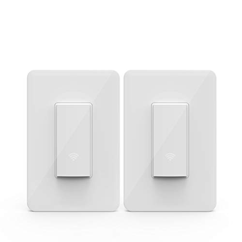 Book Cover KMC Smart Wi-Fi Light Switch (2 Pack), Wireless Smart Lighting Control, No Hub Required, Single Pole, Requires Neutral Wire, Compatible with Alexa and Google Assistant