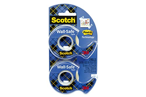 Book Cover Scotch Wall-Safe Tape, 2 Dispensered Rolls, Sticks Securely, Removes Cleanly, Invisible, Designed for Displaying, Photo Safe, 3/4 in x 600 in (183-DM2)