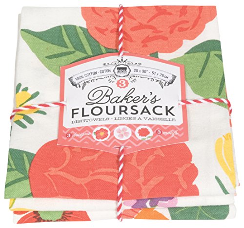 Book Cover Now Designs Bakers Floursack Kitchen Dish Towels, Flowers of the Month, Set of 3