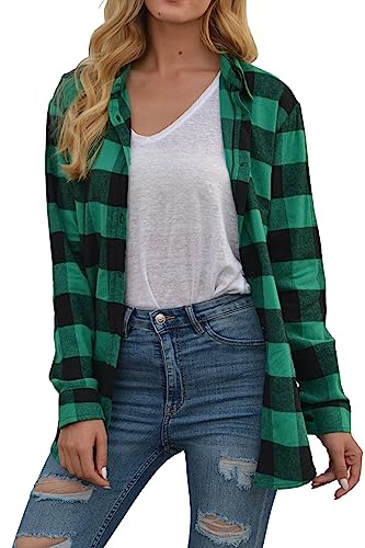 Book Cover GUANYY Women's Classic Plaid Button Down Shirt - Loose Fit and Long Sleeves
