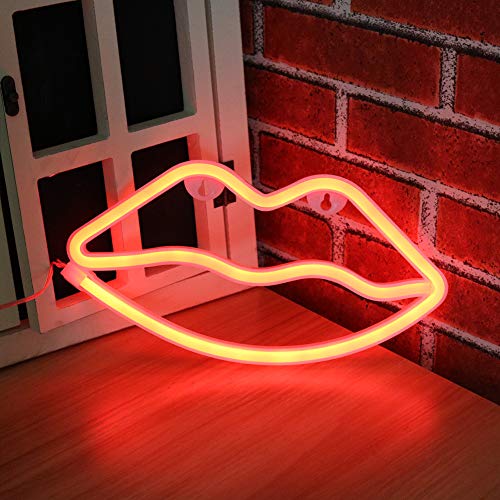 Book Cover Decorative LED Red Lip Shaped Neon Night Light Wall Decor Lamp for Children's Room Party Christmas Wedding Decoration (Neon Lip)