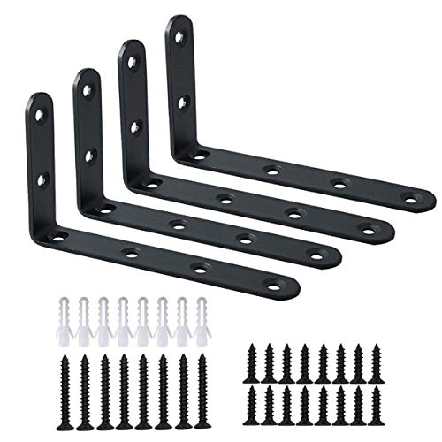 Book Cover MINCORD 4Pcs Stainless Steel Heavy Duty L-Shaped Right Angle Corner Brace Joint Angle Bracket Shelf Bracket Wall Hanging with Screws Decorative Corner Brackets 125mmX75mm/5X3Inch,Black