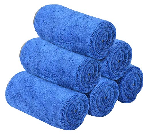 Book Cover KinHwa Microfibre Car Drying Towels Super Absorbent Large Car Cleaning Cloths Plush Thick Car wash Towels Ultra Soft Car Detailing Cloths 380gsm 40cm x 60cm 3 Pack Blue