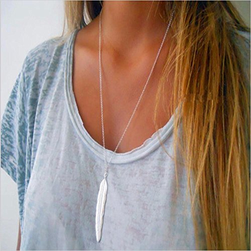 Book Cover FXmimior Plume Feather Deck Shapped Plated Long Chic Essential Necklace Jewelry For Women