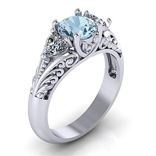 Book Cover Dolland Women's Silver Oval Cut Natural Aquamarine Cubic Zirconia Ring Engagement Ring, 8#