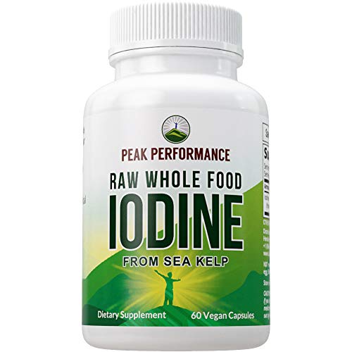 Book Cover Raw Whole Food Iodine from Organic Kelp (Ascophyllum Nodosum) by Peak Performance. Thyroid Support Supplement. Great Metabolism Booster, Energy and Immune Boost - 60 Vegan Capsules
