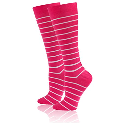 Book Cover Compression Socks for Men and Women Graduated Athletic Sport Socks for Running, Biking, Hockey, Baseball, Flight Travel, Nurse, Maternity Pregnancy WXXM 1 Pair, Pink&white Stripes, Large