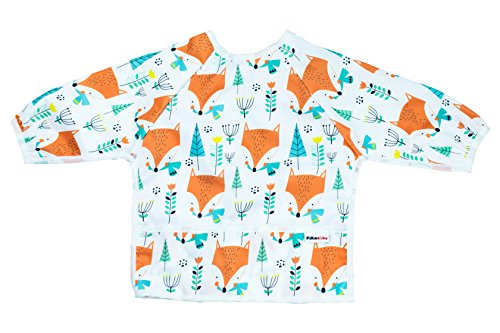 Book Cover Pikababy Long Sleeved Bib Waterproof Bibs with pocket - 6 to 24 months baby girl and boy colors (White Fox)