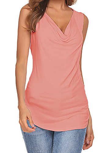 Book Cover Qearal Womens Cowl Neck Ruched Sleeveless Blouse Casual Slim Fitted Shirt Tank Tops