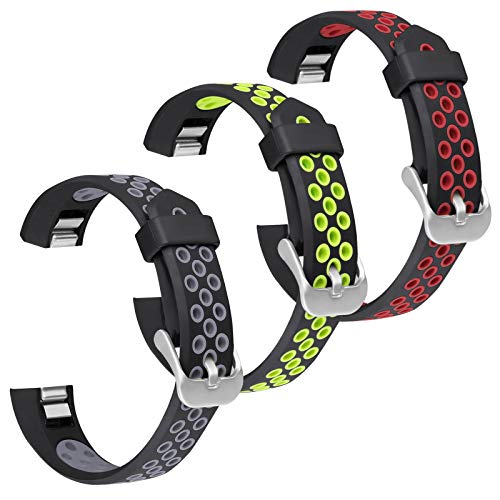 Book Cover SKYLET For Fitbit Alta HR/Alta Bands, 3 Pack Silicone Breathable Wristbands for Fitbit Alta and Fitbit Alta HR Bracelet (No Tracker)[Black-Gray&Black-Green&Black-Red, S]