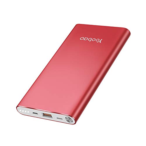 Book Cover Yoobao Portable Charger 10000mAh Slim Power Bank Powerbank External Cell Phone Battery Backup Charger Battery Pack Dual Input Compatible iPhone 11 X XR Xs Max 8 7 Plus Android Samsung - Bright Red