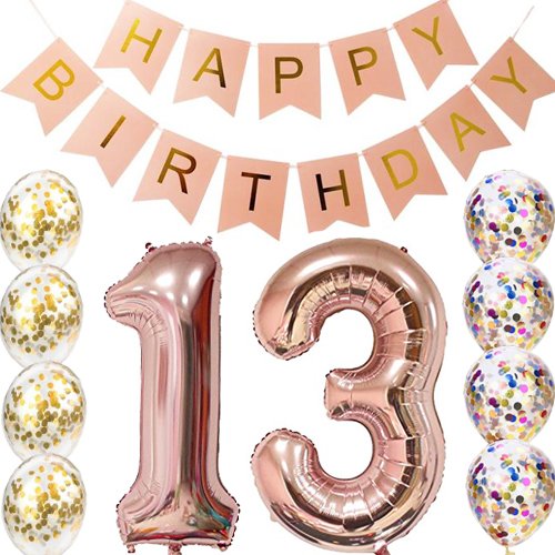 Book Cover 13th Birthday Decorations Party supplies-13th Birthday Balloons Rose Gold,13th Birthday Banner,Table Confetti Decorations,13th Birthday Gifts for Girls,use Them as Props for Photos