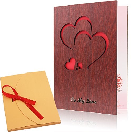 Book Cover Creawoo Handmade Walnut Wood Love Greeting Card with Unique Gift Card Box The Best Valentine's Day, Anniversary Birthday Gift Idea Card for Her, Him, Wife, Husband