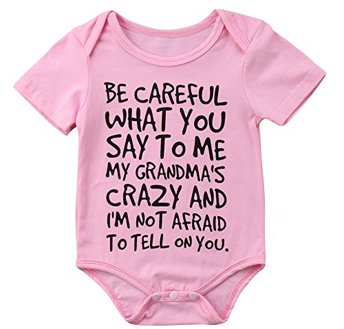Book Cover Baby Boy Girl be Careful What You say to me My Grandmas Crazy Bodysuit Funny Onesie -  gray -  0-6 Months