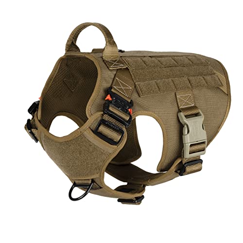Book Cover ICEFANG Tactical Dog Harness,Large Size, 2X Metal Buckle,Working Dog MOLLE Vest with Handle,No Pulling Front Leash Clip,Hook and Loop Panel